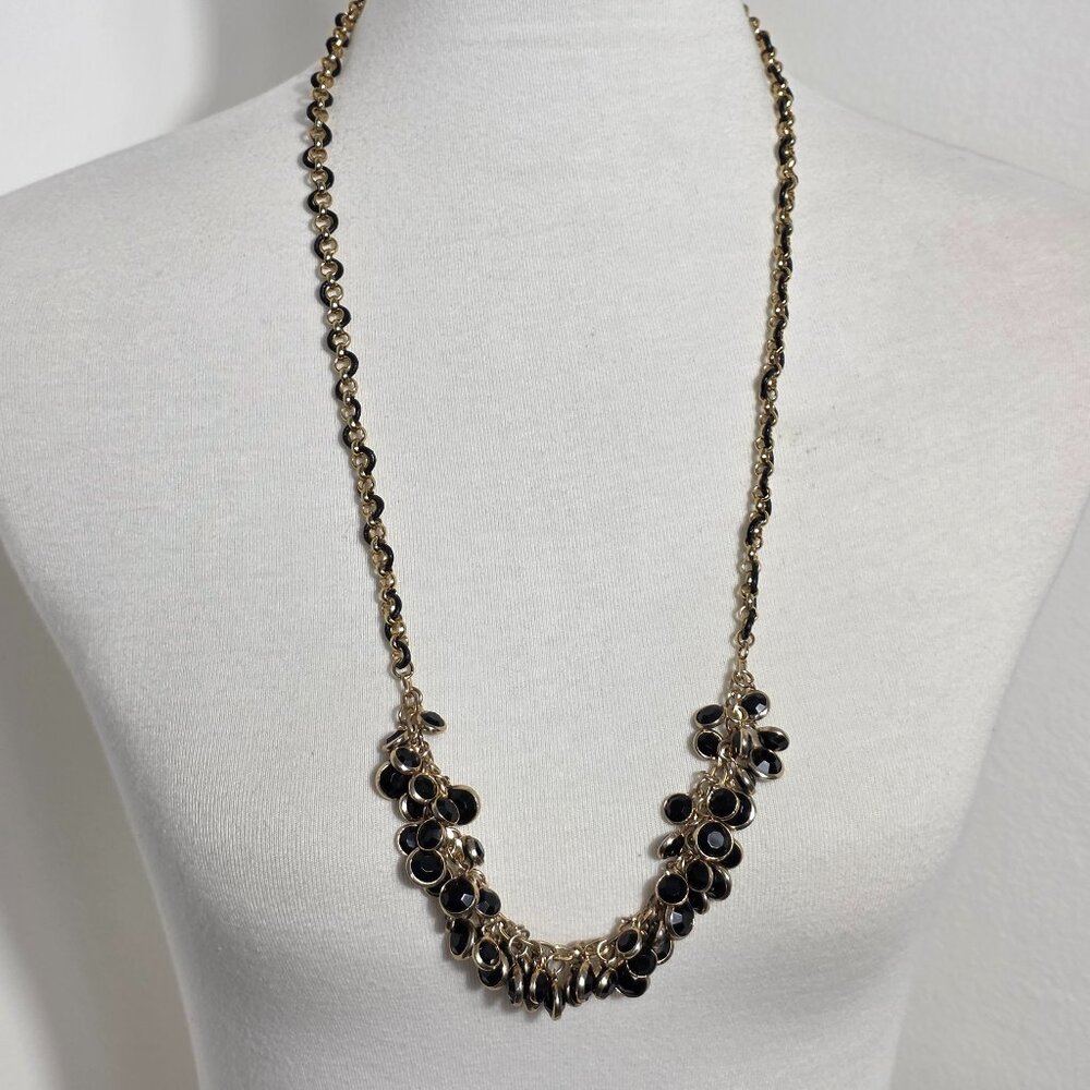 Banana Republic Black & Gold Tone Necklace Clustered Black Multifaceted Beads